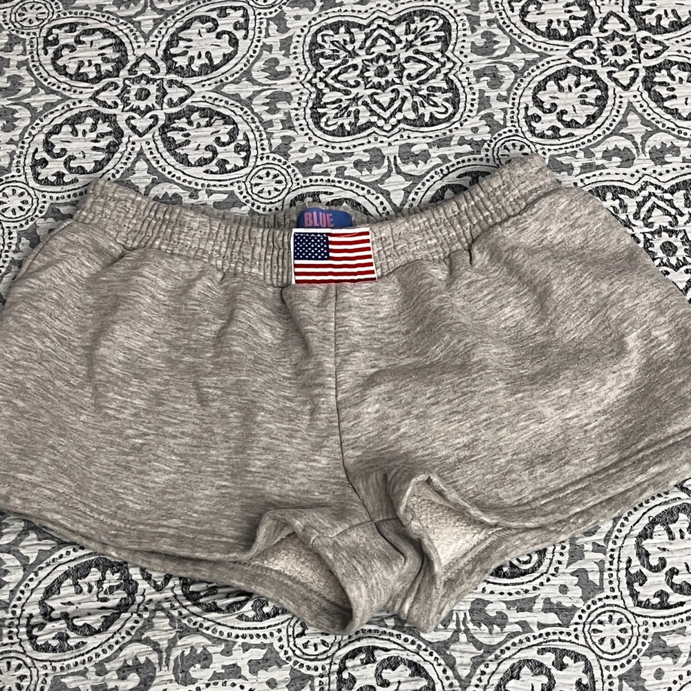 Gray Athletic Sweat Shorts with American Flag Tag Large